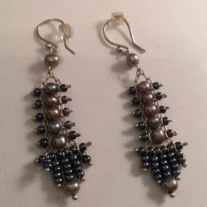 Hanging Weave Chain Pearl Earrings